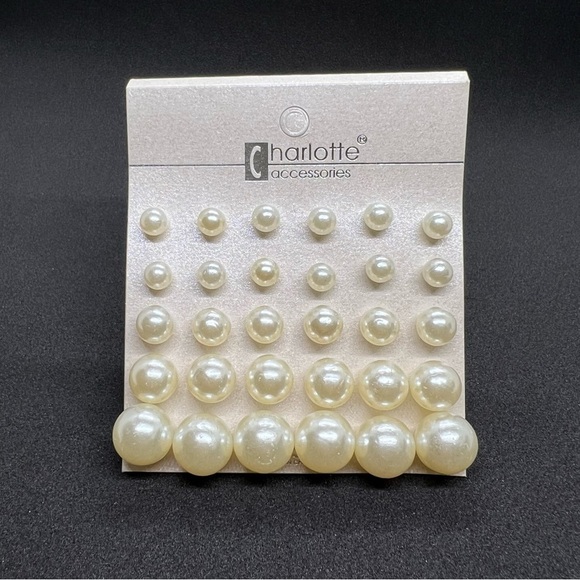 15 pair Pearl color studded earrings NEW - Picture 1 of 5